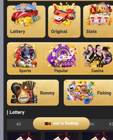 BDG Game home screen showing game categories