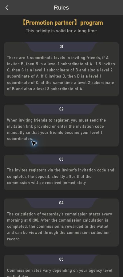 BDG Game promotion partner rules screen